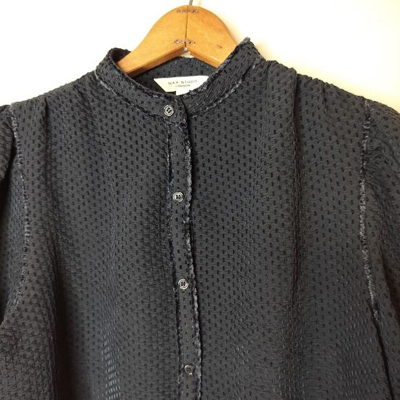 Max Studio Balloon Sleeve Top Velvet Trim - Picture 6 of 9